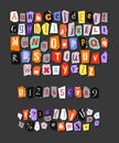 Colorful Newspaper alphabet. Hand made anonymous set. Vector Letters, numbers and punctuation marks Royalty Free Stock Photo