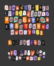 Colorful Newspaper alphabet. Hand made anonymous set. Vector Letters, numbers and punctuation marks