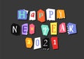 Colorful Newspaper Alphabet text Happy New Year 2021. Hand made Anonymous set. Vector Holiday Greetings Card Royalty Free Stock Photo