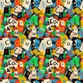 Colorful newspaper letters, seamless pattern