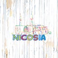 Colorful Nicosia drawing on wooden background