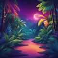 Colorful night jungle background