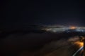 Colorful night landscape with lake, mountains, full moon, blue sky Khojasan Lake, Baku, Azerbaijan. Panoramic photo Royalty Free Stock Photo