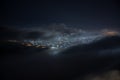 Colorful night landscape with lake, mountains, full moon, blue sky Khojasan Lake, Baku, Azerbaijan. Panoramic photo Royalty Free Stock Photo