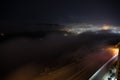 Colorful night landscape with lake, mountains, full moon, blue sky Khojasan Lake, Baku, Azerbaijan. Panoramic photo Royalty Free Stock Photo