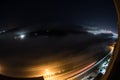 Colorful night landscape with lake, mountains, full moon, blue sky Khojasan Lake, Baku, Azerbaijan. Panoramic photo Royalty Free Stock Photo