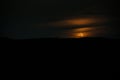 Colorful night landscape with lake, mountains, full moon, blue sky Khojasan Lake, Baku, Azerbaijan. Panoramic photo. Royalty Free Stock Photo