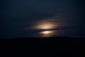 Colorful night landscape with lake, mountains, full moon, blue sky Khojasan Lake, Baku, Azerbaijan. Panoramic photo. Royalty Free Stock Photo