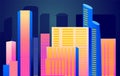 Colorful night life neon apartment buildings with gradient colors