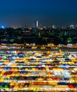 Colorful night market called Train Market at Ratchada, Bangkok Thailand. Panorama