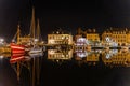 Night Sailboats Waterfront Reflection Inner Harbor Honfluer France Royalty Free Stock Photo