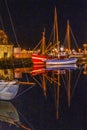 Night Sailboats Waterfront Reflection Inner Harbor Honfluer France Royalty Free Stock Photo