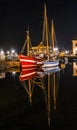 Night Sailboats Waterfront Reflection Inner Harbor Honfluer France Royalty Free Stock Photo