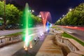Colorful night view of fountain in Bucharest city - capital of Romania, Europe. Royalty Free Stock Photo