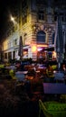 Colorful Nightlight Outdoor Restaurant Seating Area In Downtown Vienna, Austria