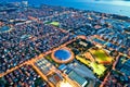 Colorful nightscapes of city Zadar aerial view Royalty Free Stock Photo
