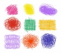 Colorful nine scribbles set or collection on white background.