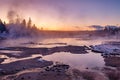 Colorful Norris Geyser Basin area trail during colorful sunset in Yellowstone National Park, Wyoming