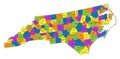 Colorful North Carolina political map with clearly labeled, separated layers.