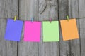 Colorful note cards hanging from clothesline Royalty Free Stock Photo