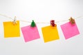 Colorful note papers hanging rope Royalty Free Stock Photo