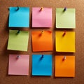 Colorful note papers. Post it notes on cork board Royalty Free Stock Photo