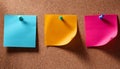 Colorful note papers. Post it notes on cork board Royalty Free Stock Photo