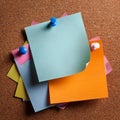 Colorful note papers. Post it notes on cork board Royalty Free Stock Photo