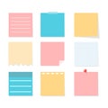 Colorful note sheet set. Vector isolated notepaper. Office