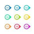 Colorful number bullet points. Flat circles with numbers from 1 to 9