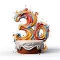 Colorful Number 30 Cake With Fluid Motion Decoration