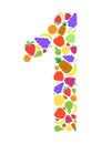 Colorful number 1 shaped by flat fruit designs, Arial