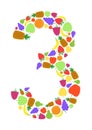 Colorful number 3 shaped by flat fruit designs, Arial