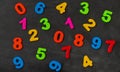 Colorful numbers background on blackboard top view