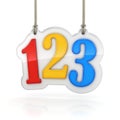 Colorful numbers 123 hanging on white background