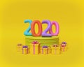 Colorful 2020 numbers on a podium. 3d rendering