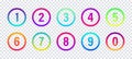 Colorful numbers. Vector isolated illustration. Round number gradient icons. Vector trendy gradient design elements Royalty Free Stock Photo