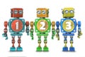 Colorful 123 numbers on vintage robots. Isolated. Contains clipping path
