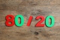 Colorful numbers 80 and 20 on background, flat lay. Pareto principle concept Royalty Free Stock Photo