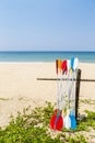 Colorful oars with beach background