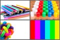 Colorful objects pencils, screen, rubber ball,