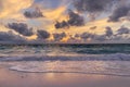 Colorful ocean beach sunset, soft waves. Inspirational sea view and horizon under colorful sky and clouds Royalty Free Stock Photo