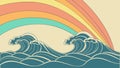 Colorful Ocean Waves with Rainbow Sky, vector design Generative AI Royalty Free Stock Photo