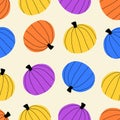 Colorful October pumpkins hand drawn vector illustration.Vegetable seamless pattern for Halloween wallpaper or fabric. Royalty Free Stock Photo