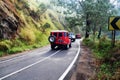 Colorful off-road cars in the Bromo mountains, East Java, Indonesia Royalty Free Stock Photo