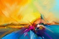 Colorful Oil Painting On Canvas Texture. Semi- Abstract Image Of Seascape Paintings