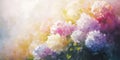 Colorful oil painting of luminous hydrangeas. Hand drawn bright, multi-colored flowers. Abstract colorful flowers background