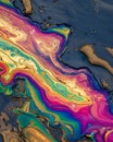 Colorful oil spill on water surface creating a psychedelic pattern Royalty Free Stock Photo