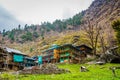 Colorful old buildings of ancient Indian village Malana in the state of Himachal Pradesh Royalty Free Stock Photo