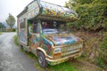 Colorful old camper parked outdoors